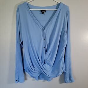 ana Lightweight Gauzy Blue Blouse Womens L Coastal Workwear Office Cottagecore